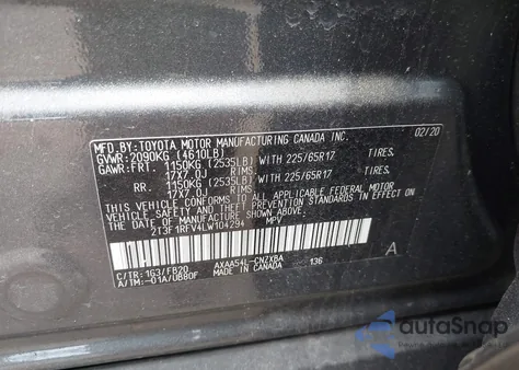 2020 Toyota Rav4 Le из США, поврежденный, VIN 2T3F1RFV4LW104294